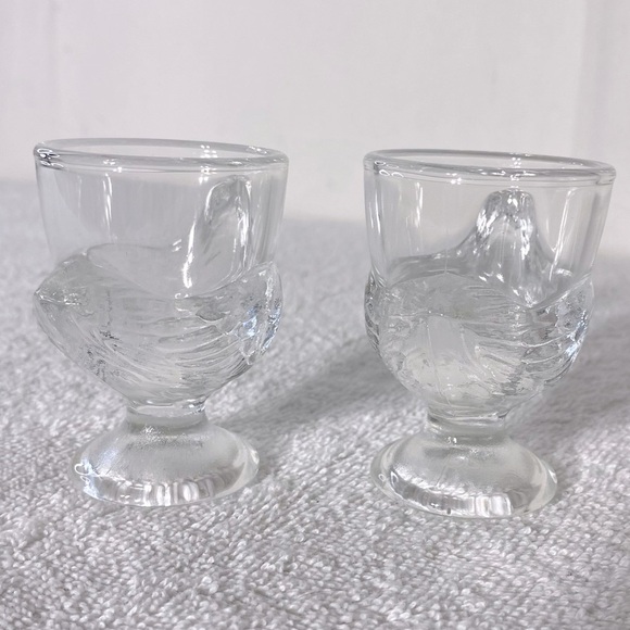 Vintage Clear Glass Chicken Shaped Egg Cups Shot Glasses x2 - Picture 9 of 9